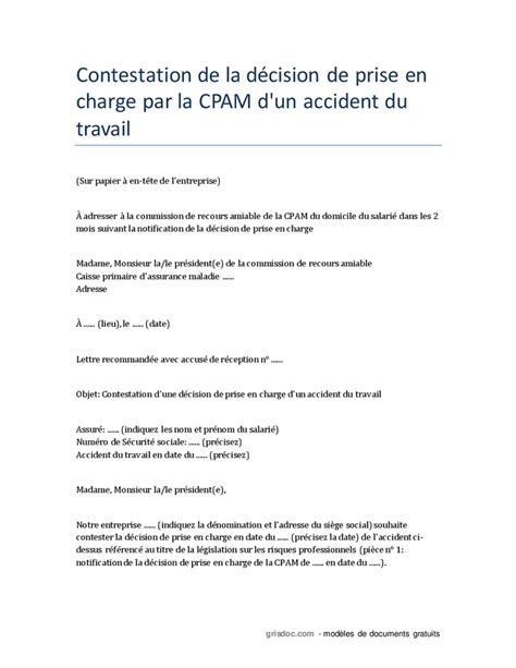 Contestation de la décision de prise en charge par la CPAM d un