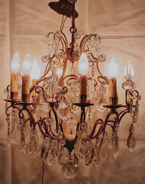 Lustre Ancien Pampilles Feux Vintage Dor Transparent M Tal