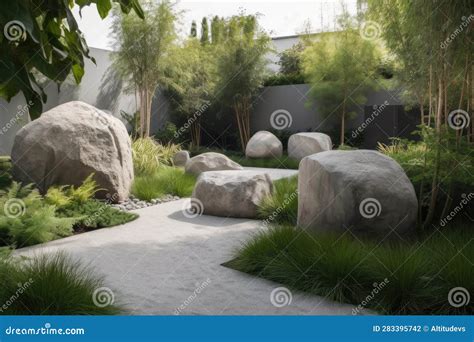 Minimalist Garden, with Minimalist Stone Sculptures and Natural ...