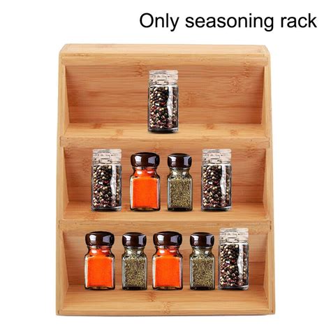 3 Tier Spice Rack Solid Hevea Wood Wall Mount Storage Holder Stand