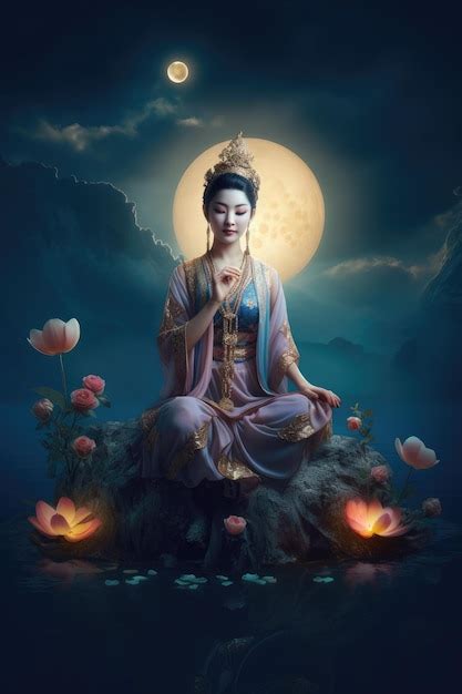 Premium Photo A Painting Of A Guanyin Bodhisattva Meditating