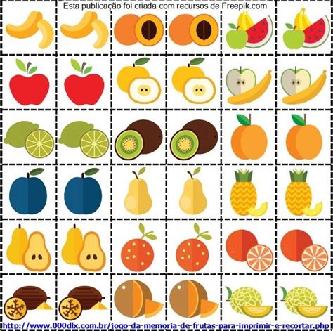 Jogo da memória de frutas para imprimir e recortar