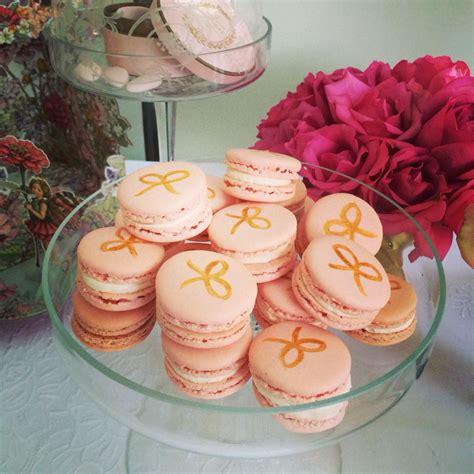 Rose Macarons With Gold Painted Bows Macarons Baking Sweets