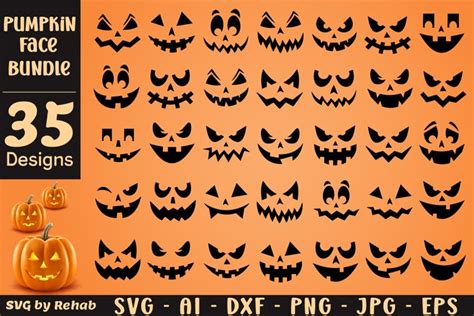 Pumpkin Face Svg Bundle Jack O Lantern Faces Svg 35 Design