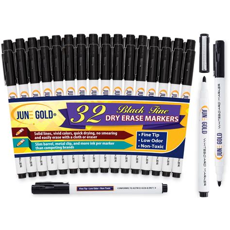 32 Pack of Black Fine Tip Dry Erase Markers – June Gold