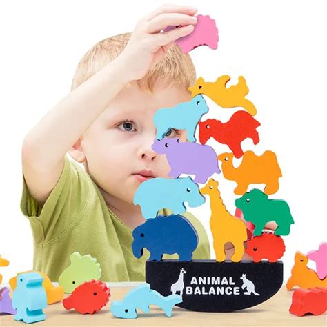 Children Montessori Wooden Animal Balance Blocks Board Games Toy ...