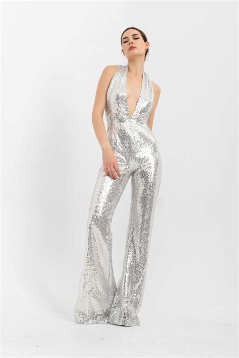 Silver Jumpsuit Silver Sequin Jumpsuit Party Jumpsuit Party Outfit