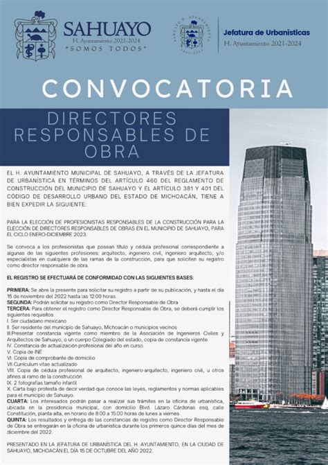 Convocatoria Directores Responsables De Obra Sitio Oficial Del