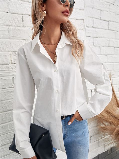 Solid Button Front Blouse