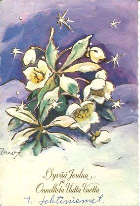 A Painting Of White Flowers In The Snow With Stars Above It And Words