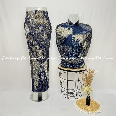 Jual SET COUPLE KEMEJA DAN ROK PLISKET BATIK COUPLE KONDANGAN BATIK