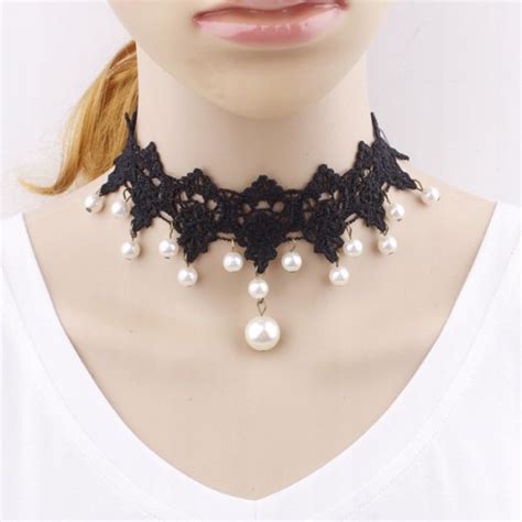 KOLIA KORONKA CZARNA PERŁY NASZYJNIK CHOKER C037 Bibelocik Bibelocik