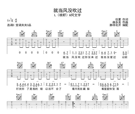 就当风没吹过吉他谱 L 桃籽 何文宇 C调吉他弹唱谱 琴谱网