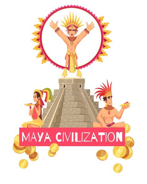 Carteles De Dibujos Animados De La Civilización Maya Ilustración del