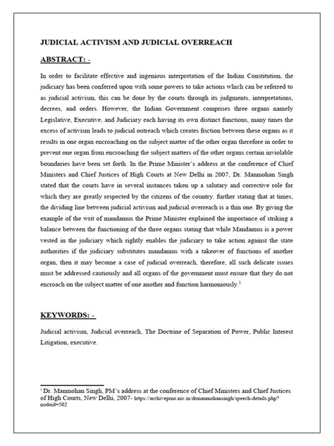 Judicial Activism And Judicial Overreach Pdf Supreme Court Of India