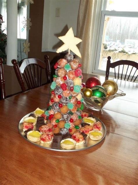 Edible Christmas Centrepiece Desert Made With Cone Toothpicks Timbits And Candy Christmas