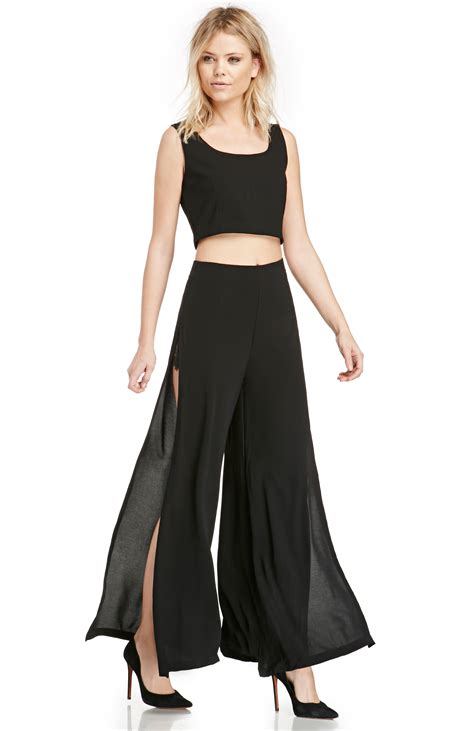 Side Split Palazzo Pants In Black Dailylook