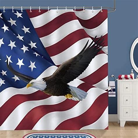 Jawo American Flag Shower Curtain Usa Bald Eagle Stars And