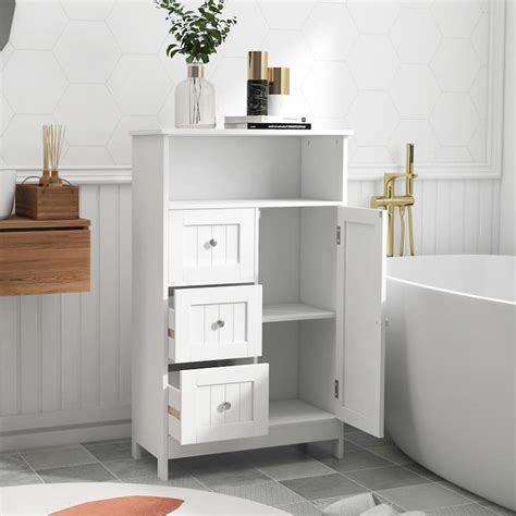 Bathroom Storage Floor Cabinet With Pull Out Drawers And Door For Entryway Storage Organizer