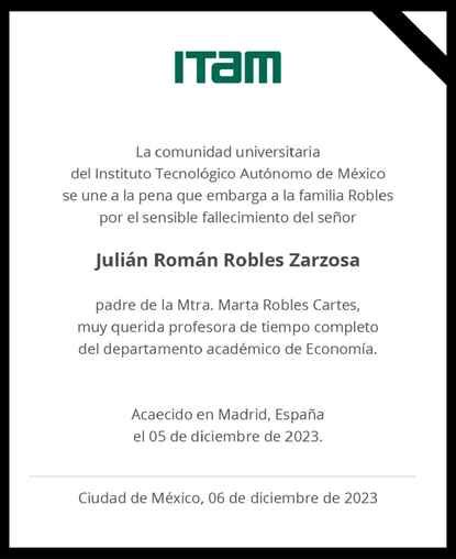 Señor Julián Román Robles Zarzosa Obituario Esquela