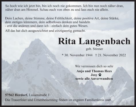 Traueranzeigen Von Rita Langenbach Rz Trauer De