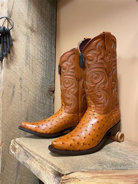 Los Altos Los Altos Mens Snip Toe Ostrich Honey Cowboy Boots El