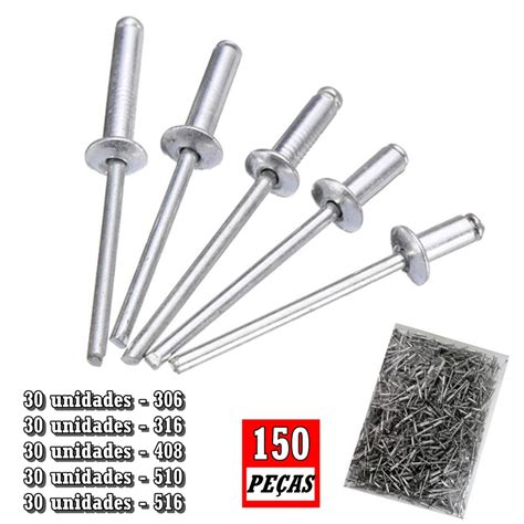 Rebite De Repuxo Aluminio Fixall Kit 150 Unidades 5 Medidas Shopee Brasil