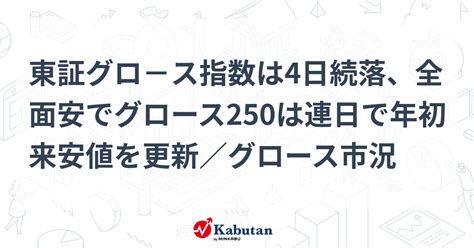 東証グロ－ス指数は4日続落、全面安でグロース250は連日で年初来安値を更新／グロース市況 市況 株探ニュース