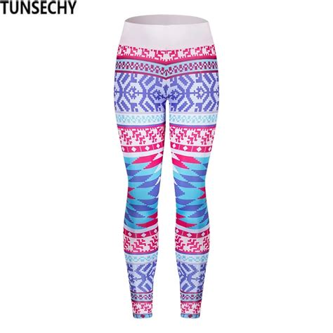 Tunsechy Brands Women Fashion Legging Aztec Round Ombre Printing Slim