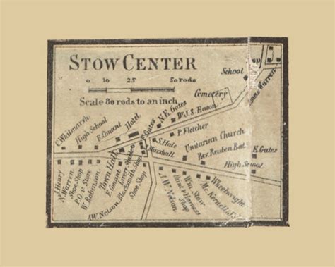 Stow Center Stow Massachusetts 1856 Old Town Map Custom Print Middlesex Co Old Maps