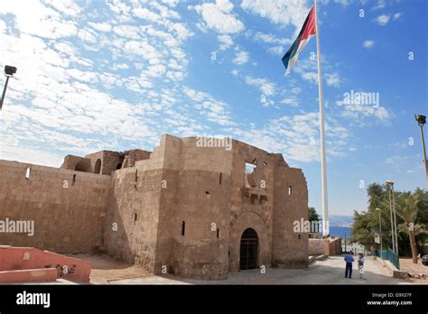 Aqaba Castle Mamluk Castle Aqaba Fort Flagpole Flag Of Jordan