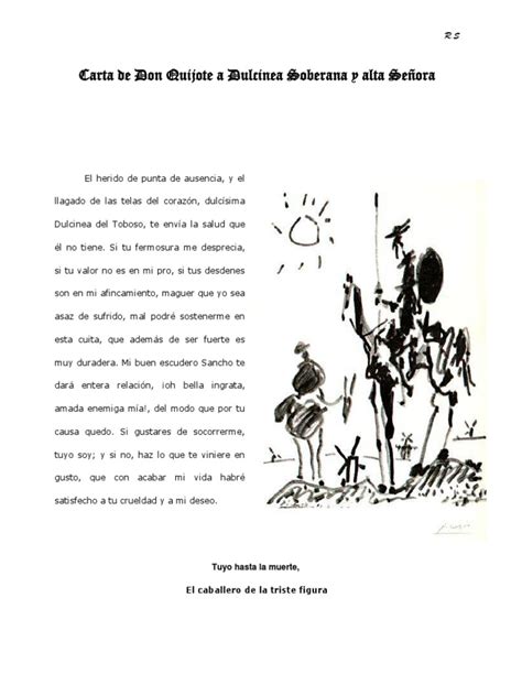 Carta De Don Quijote A Dulcinea Soberana Y Alta Señora Pdf Política