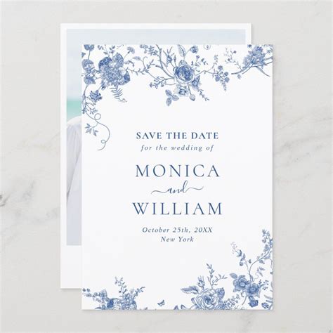 Elegant Blue French Garden Floral Wedding Photo Save The Date Zazzle