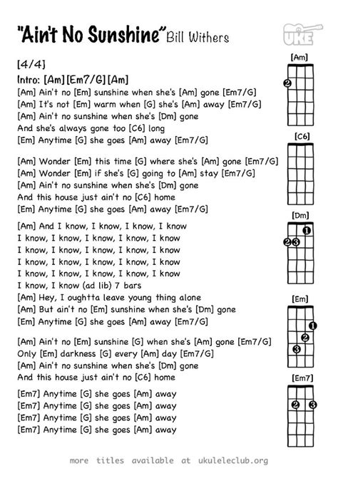 Ukulele Chords Aint No Sunshine By Bill Withers Ukulele Chords