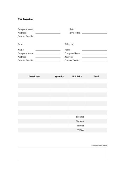 Car Invoice Templates Printable Free