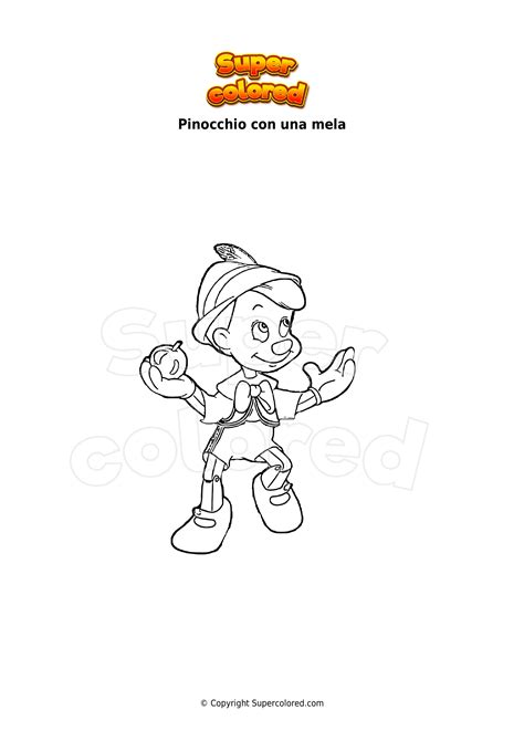 Disegno Da Colorare Pinocchio Con Una Mela Supercolored