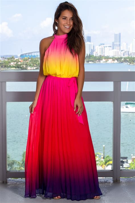 Multi Colored Pleated Halter Neck Maxi Dress Maxi Dresses Saved By The Dress