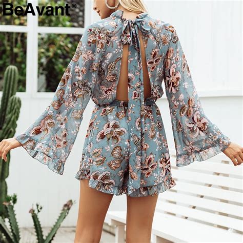 Beavant Bohemian Boho Rompers Women Jumpsuits Ladies Sexy Backless