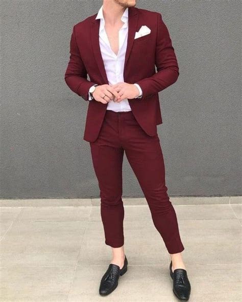 Men 2 Piece Suit Maroon Wedding Wear Slim Fit Groom Wear 2 Piece Party