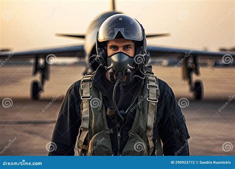 Fighter Pilot At Airfield Wearing Mask And Helmet Generative Ai Stock