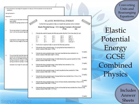 Elastic Potential Energy Calculation Worksheet With Answers Gcse Physics Paper 1 Teaching