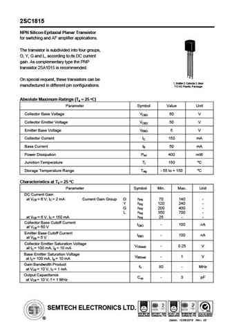 2SC1815 Datasheet and Replacement, Transistor Equivalent Finder, Cross ...