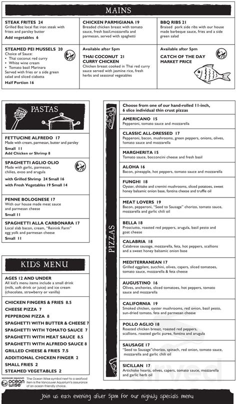 Bella Bistro Menu In Kingston Ontario Canada