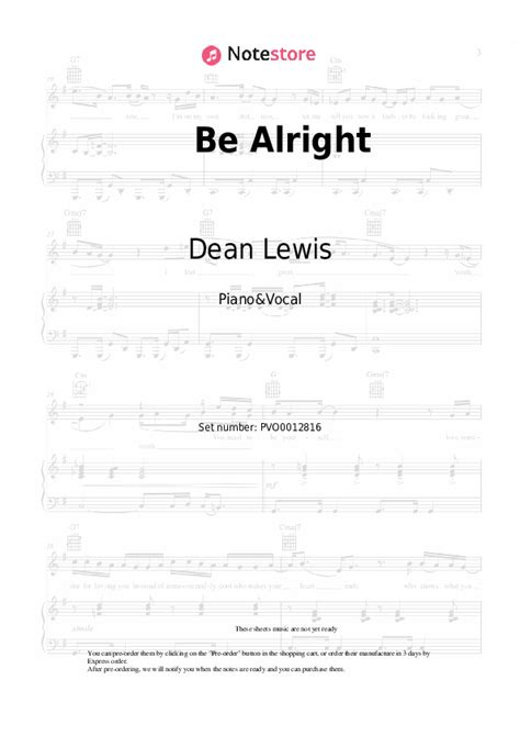 Be Alright Piano Sheet Music And Voice Dean Lewis In Note Store