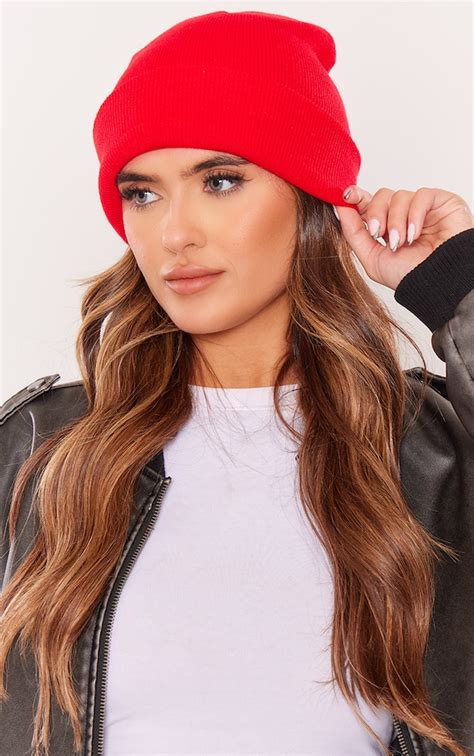 Red Basic Beanie Accessories Prettylittlething Aus