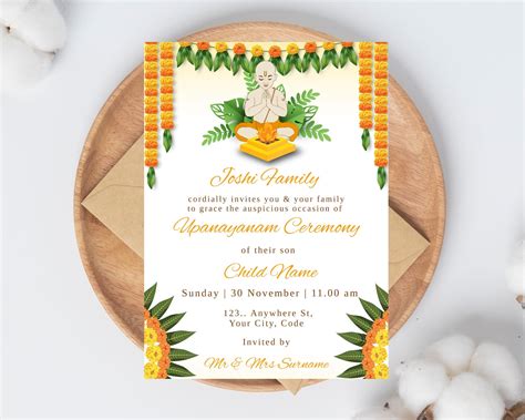 Upanayanam Ceremony Invitation As Thread Ceremony Janoi Ceremony Invite