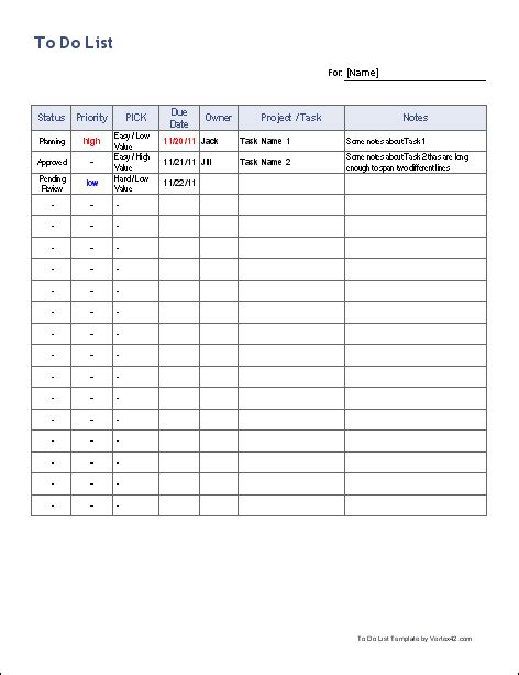 to do list template excel – task list templates