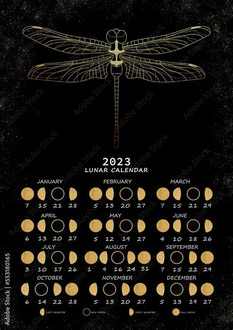 Lunar calendar 2023. Moon phases calendar for 2023 with beautiful ...