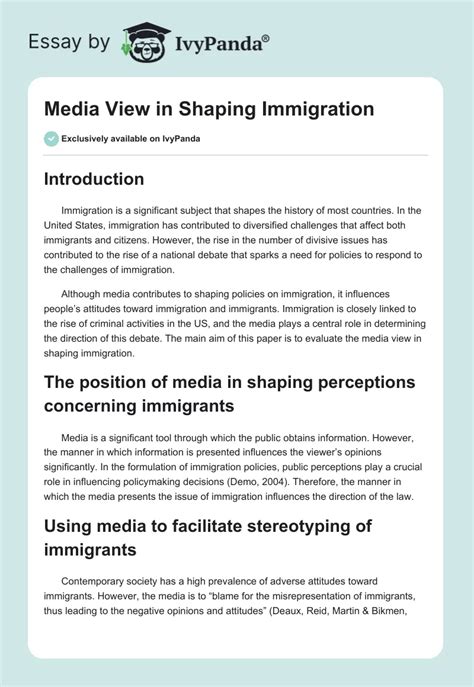 Media View In Shaping Immigration 3027 Words Research Paper Example