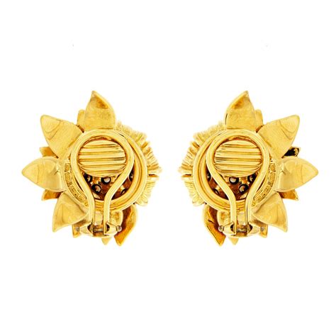 Cognac Diamond Sunflower Earrings For Sale at 1stDibs